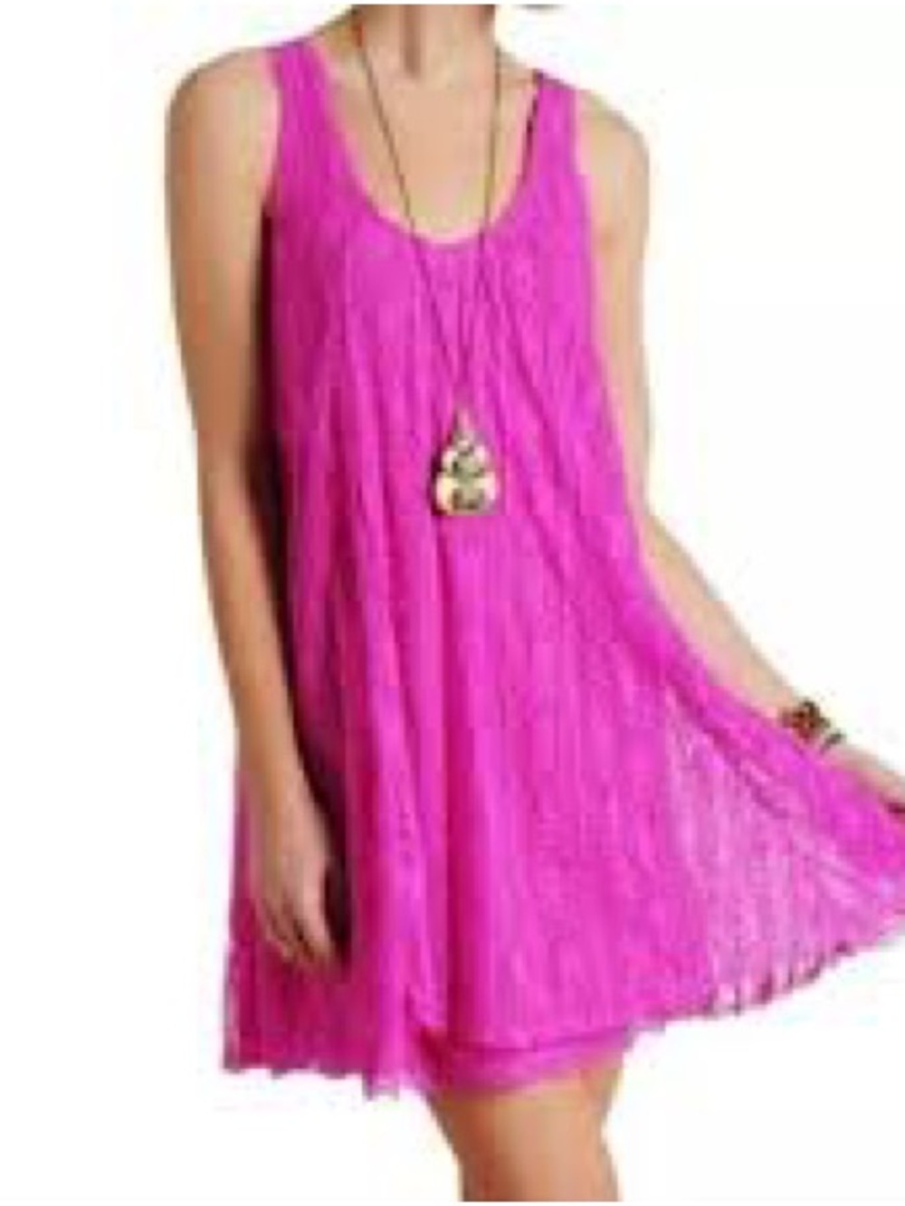 Free People Pink Lace Swing Mini Dress Boho Sleeveless Flowy Babydoll Size Med
